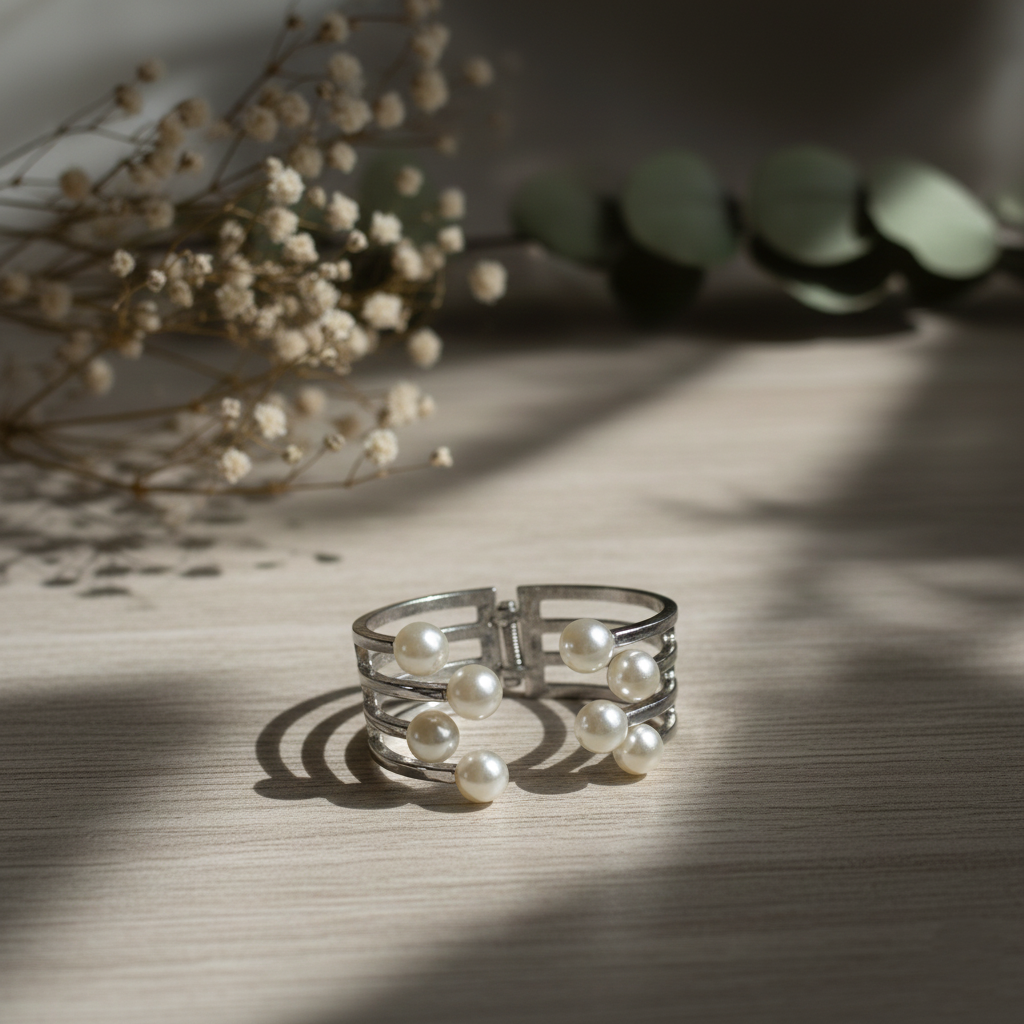 Pearl Cuff Kada - Silver